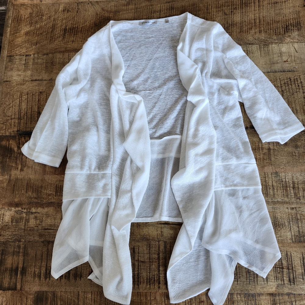 Patrizia Luca Lightweight Cream Waterfall Open Cardigan. Size XL